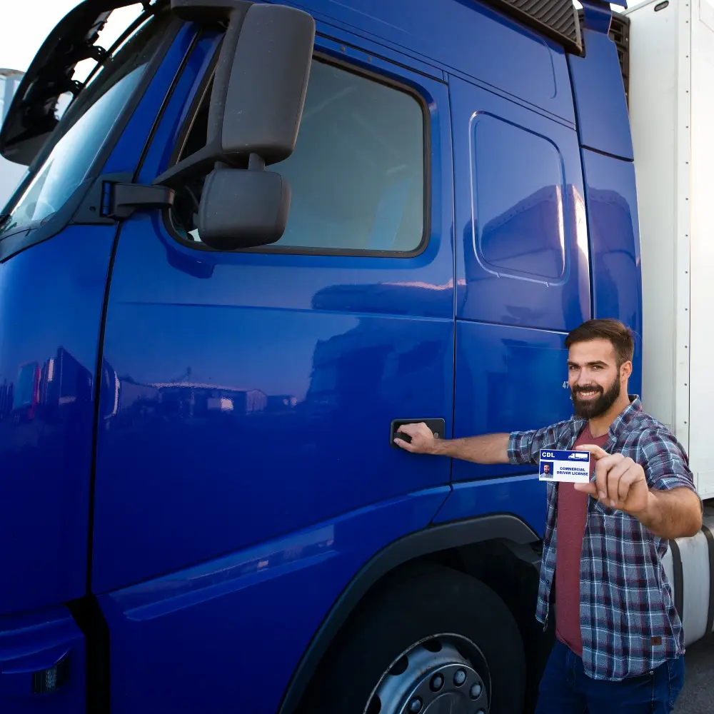 Male next to lorry with a licence. - Advanced Driving Academy